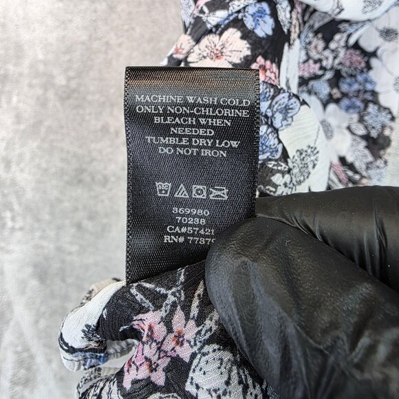 Ann Taylor Blouse Womens Medium Black Floral Halter Sleeveless Lined Keyhole - Picture 8 of 10